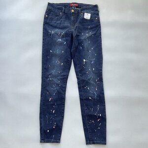 Guess Women’s High Rise Skinny Jeans Painted Splitter Details In Blue Size 28
